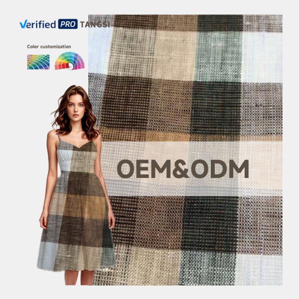 Enzymed Stone Washed French Linen Fabric for Clothes Yarn Dyed Gingham Check 100% Linen Fabric