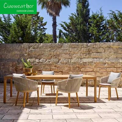 Waterproof Cushioned Teakwood Dining Chair Set for Modern Hotel Outdoor Furniture in Villa Garden Patio