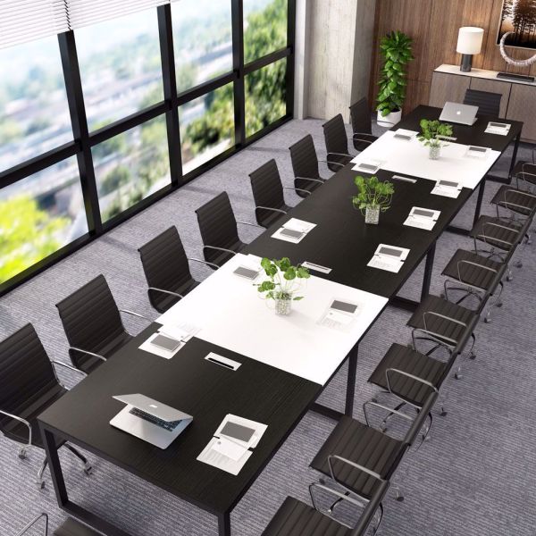 8ft Traditional Design Metal Meeting Room Table and Chairs Set for Small SOHO Office