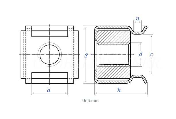 YJT3015 SUS304 Carbon Steel Polishing Cage Nuts M4 - M8 Zinc Plating