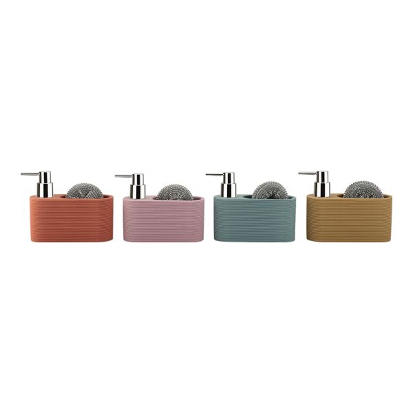 Utility Sink Caddy Sand Stone 2N1 Kitchen Soap Dispenser with Cleaning Ball and Body Lotion Dispenser