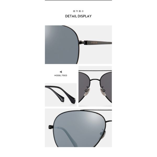 Male Metal Frame Polarized Sunglasses Black Gold Classical Aviator Eyeglass