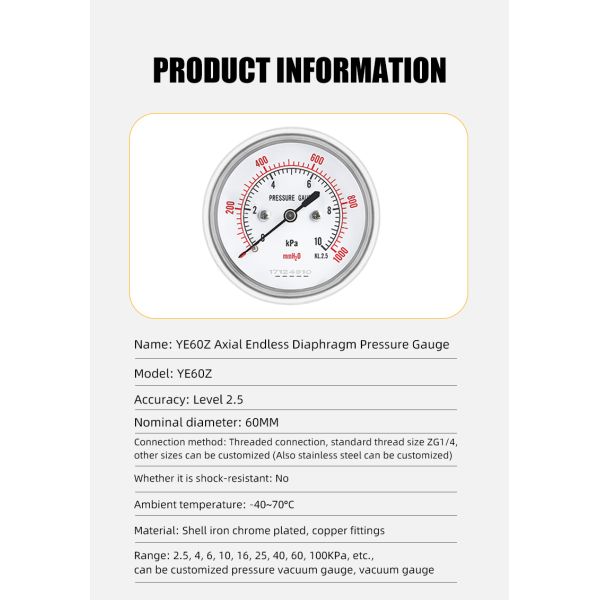 Excellent 2.5 Inch Pressure Meter for 62.5mm Nominal Diameter and Customized Support