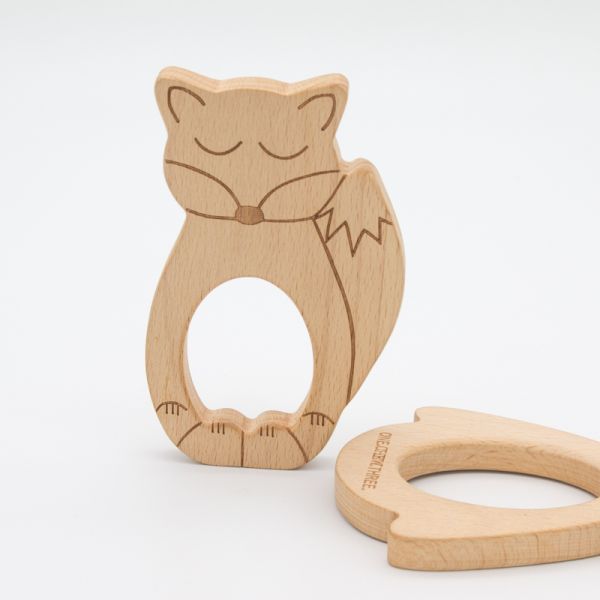 Anillo de dientes de madera hecho a mano para bebés Anillo de dientes de madera en forma de animal