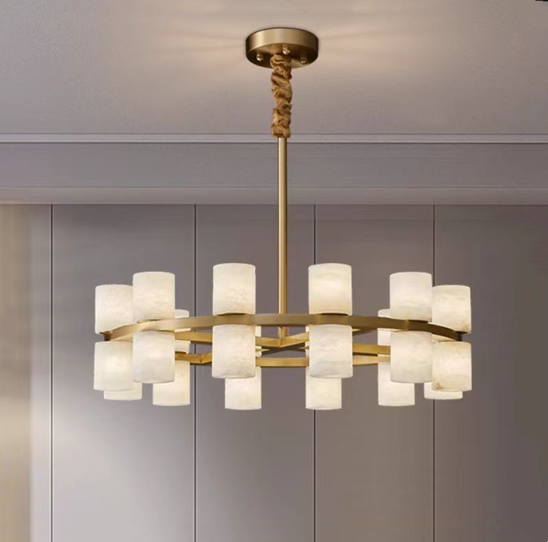 Высококачественный испанский модный декор Мраморная лампа Европейская гостиная Высокий потолок Классический кварцевый камень круглый шампанский