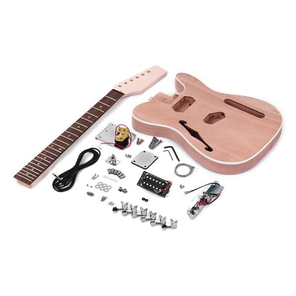 TL Tele Style Unfinished Electric Guitar DIY Kit Mahogany Body with F Soundhole Maple Wood Neck Rosewood Fingerboard