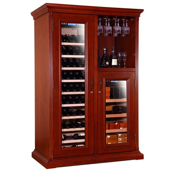 Burgundy Wooden Wine Cooler Cabinet with Precise Temperature Control and LED Interior Lighting