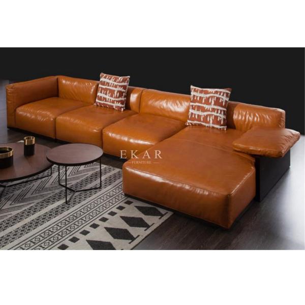 Living Room Italian Genuine Leather Modern Corner Sofa Set