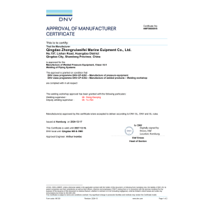 Qingdao Zhongrui Weifei Marine Equipment Co., Ltd Certifications