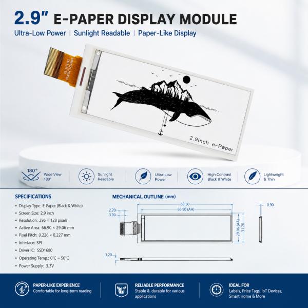 2.9 E Paper Display 2 Color Electronic Paper Displays 128x296 For Smart Labels