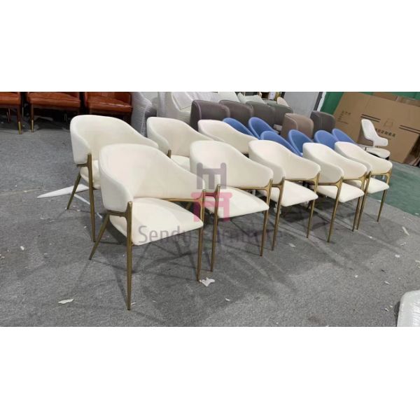 Orange Color Golden Stainless Steel Restaurant Chairs Eco Leather Uphosltered With Armrests