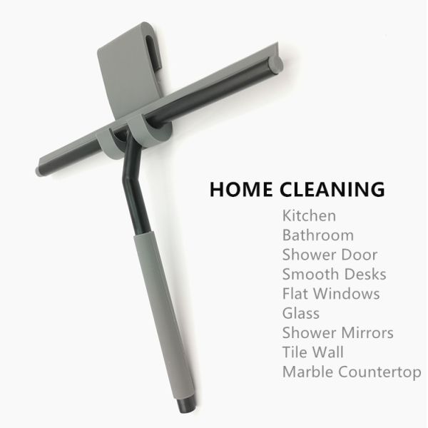 Black Shower Glass Scraper With Grey Silicone Blade Hook ISO9001 Approved