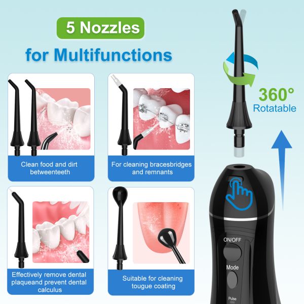 Rechargeable Dental Cordless Water Flosser Waterproof IPX7 1200-1400 Times/Min