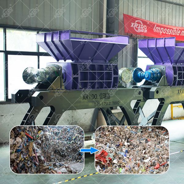 Xrido 75KW Double Shaft Shredder Machine for Metal Plastic 300-22000Kg/Hour