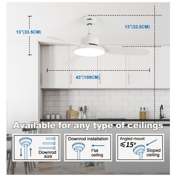 Design moderno 3 lâminas LED ventilador de teto com controle remoto e 110-240V tensão de entrada