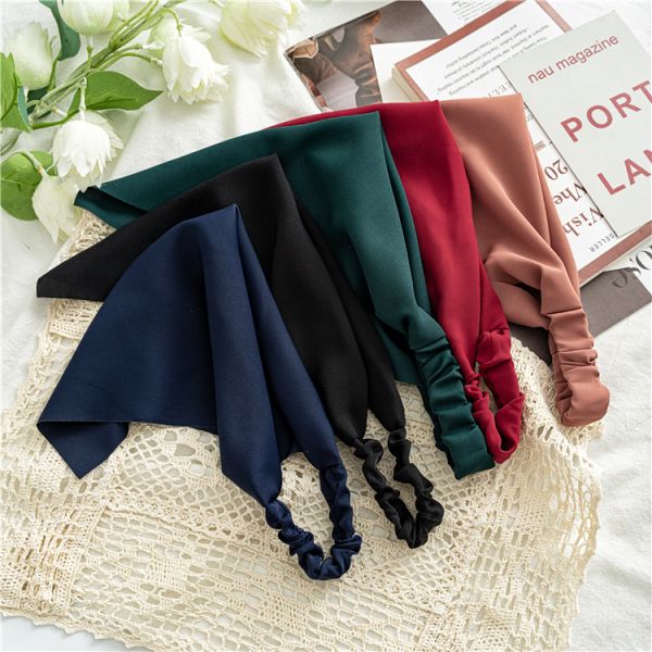 Solid color chiffon triangle scarf custom hair bands women's simple elastic headscarf all match headwear