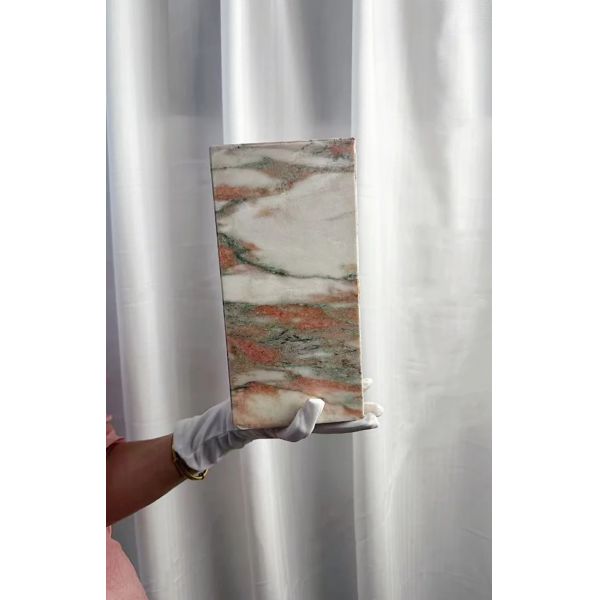 Italy Bvlgari Pink Marble Tray Handcrafted Polished Flat Marble Tray