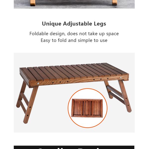 Mesa plegable de camping de madera maciza de haya 67x39x28cm, capacidad 30kg