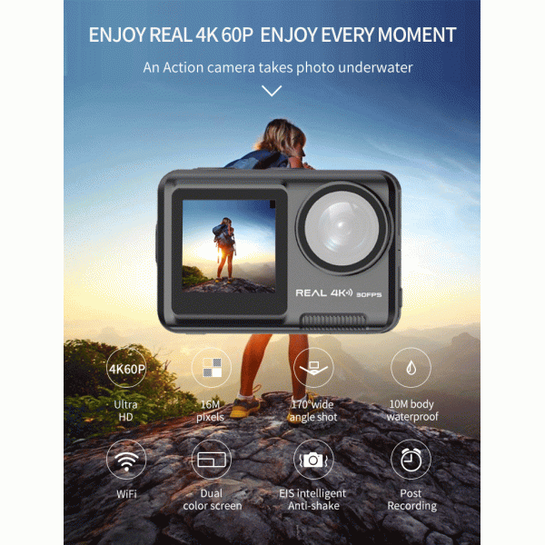 Action & Sports Cameras  Display Waterproof 4K 60/30Fps 64M 2