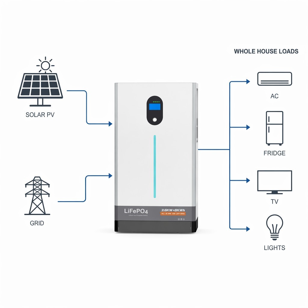 6.5kW 16kWh All-in-One Solar Energy Storage System LiFePO4 Battery for Whole Home Solar Power Tianon