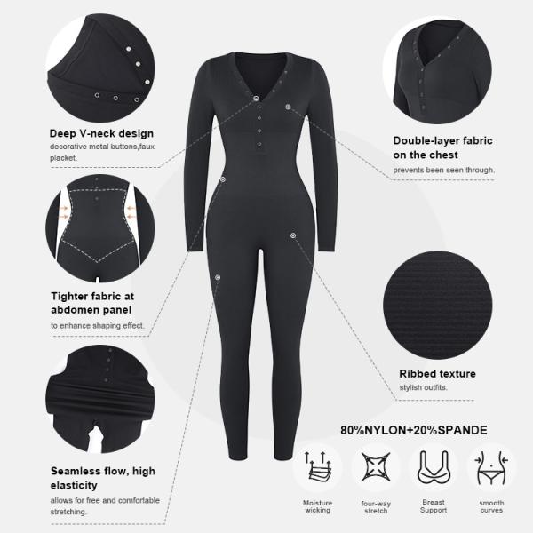 Traje feminino de salto de pescoço V profundo com controle de barriga e material respirável nos tamanhos XS-3XL