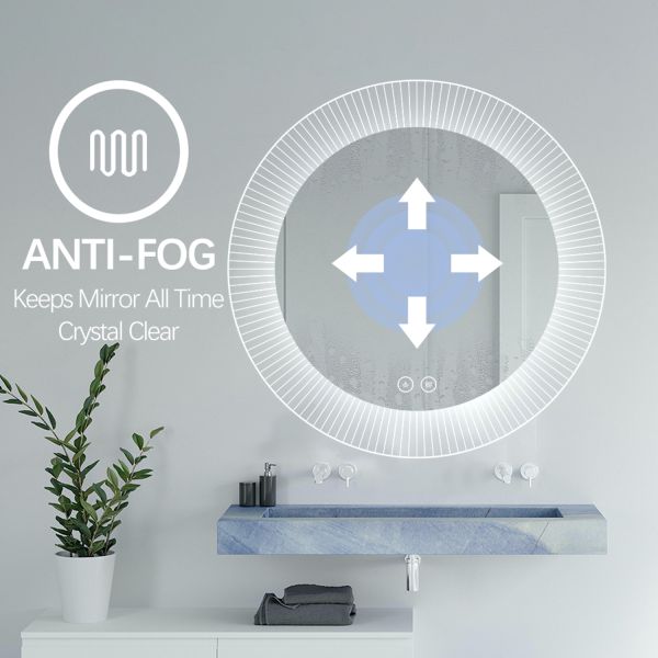 Luxury Striped Acrylic Round LED Framed Mirror High Brightness Decorative Wall Mirror