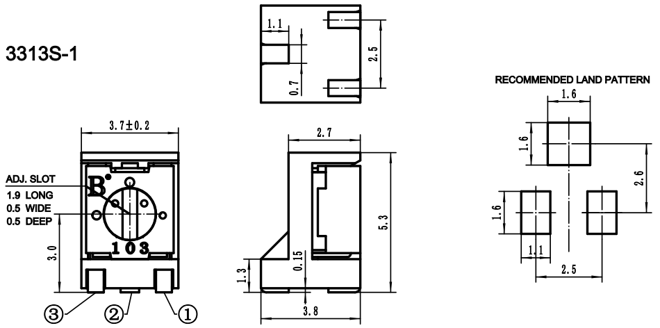 3313 Серия 0,125w от 50омм до 2омм 4мм SMD поверхностная установка Cermet Trimmer Potentiometer