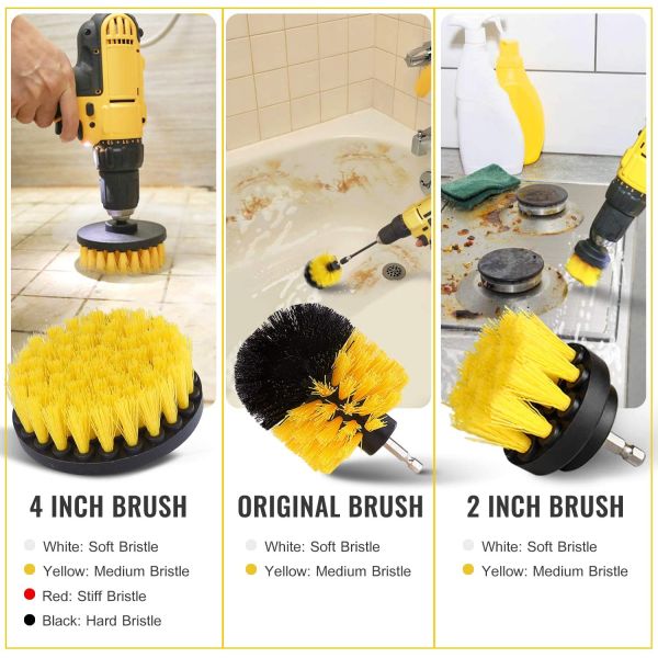 3 Pack Medium Yellow Drill Scrubber Brush PP Material For Bathroom