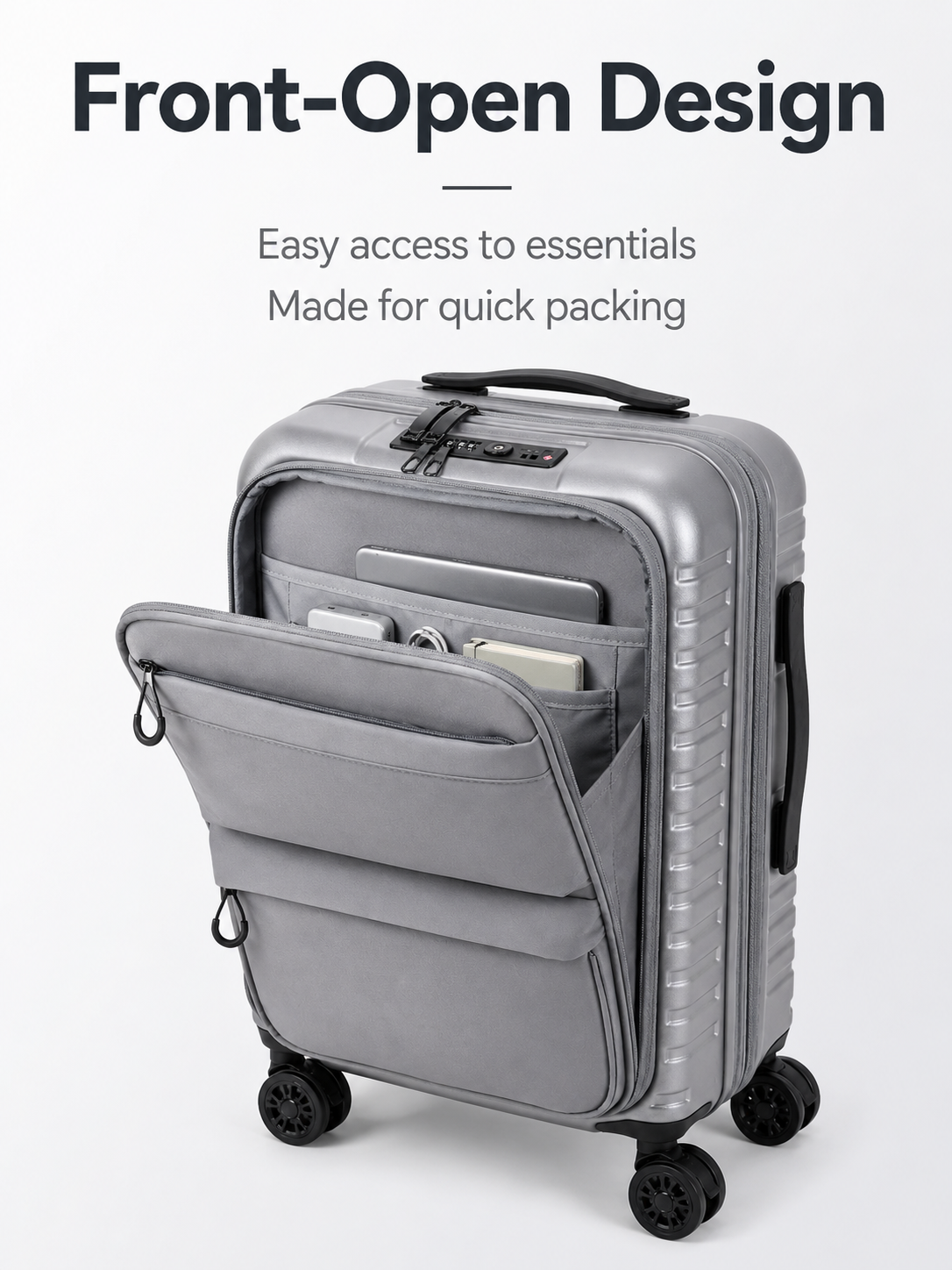 Expandable Front Opening Hard Soft Shell Carry On Luggage