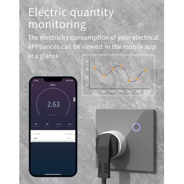 2200W Home Automation Rohs Smart Plug WiFi Type M Energy Saving Alexa Control