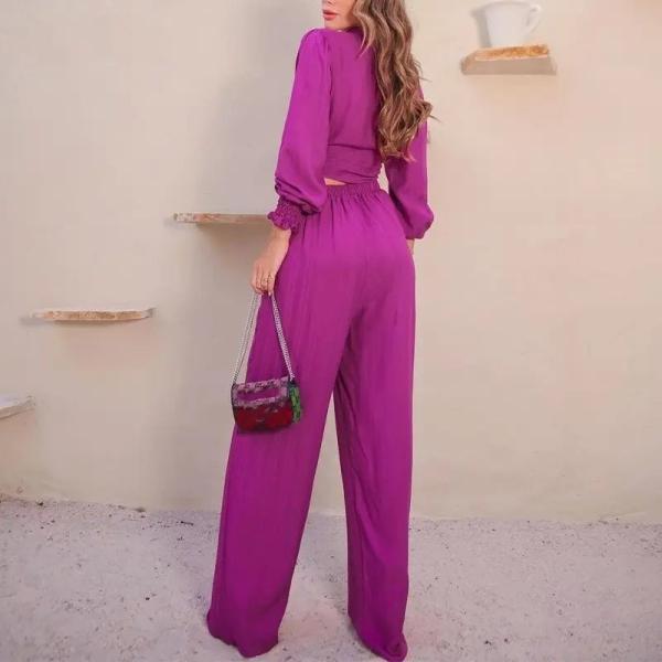                  Wholesale 2023 Spring Fashion Solid Color Single-Breasted Long-Sleeved Shirt High Waist Elastic Pants Women′s Casual Suit             