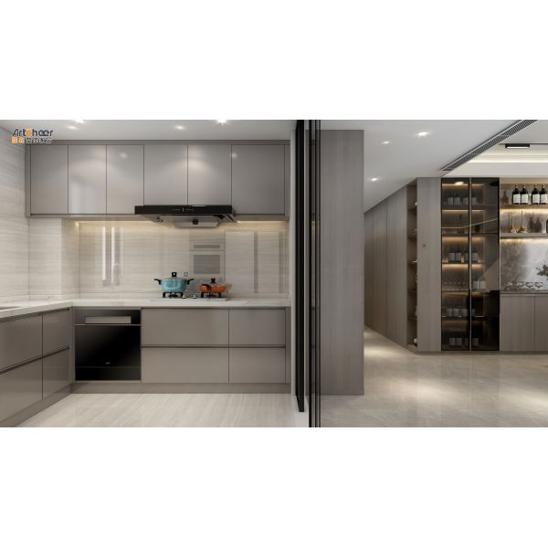 Modern L Shape Kitchen Cabinet with Lacquer Matt Finish and Customized Color in Eco-Friendly Material
