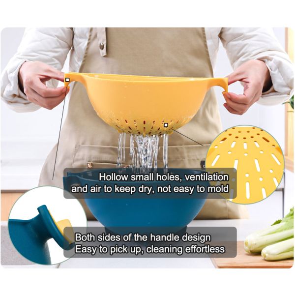 Versatile Cleaning 2-in-1 Plastic Colander Strainer Bowl Sets for Fruits and Vegetables