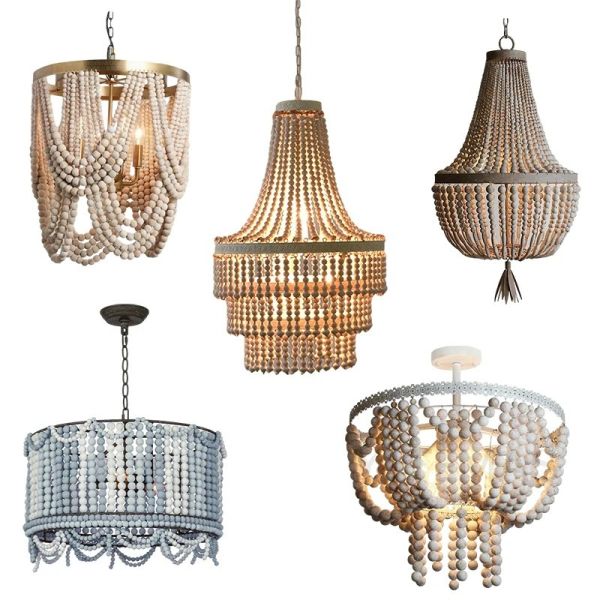 Gold Chandelier Wooden Beaded Lighting Fixture Fringe Hanging Light Silas Chandelier (WH-AP-652)