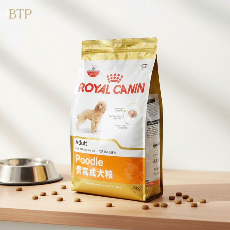 Retail-Ready Adult Poodle Food Pouch-Custom Printed Food Grade Recyclable Stand-Up Bag for Dry Pet Kibble Heat Packaging