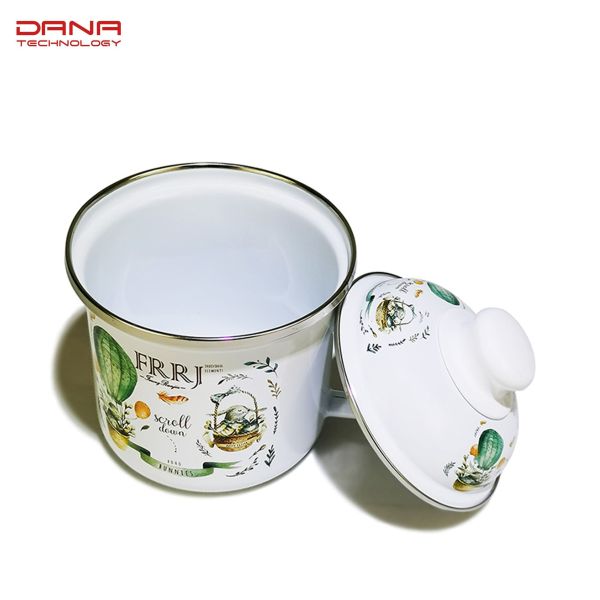 Customized Color 1.45L Enamel Noodle Pot With Comfortable C Shape Handle