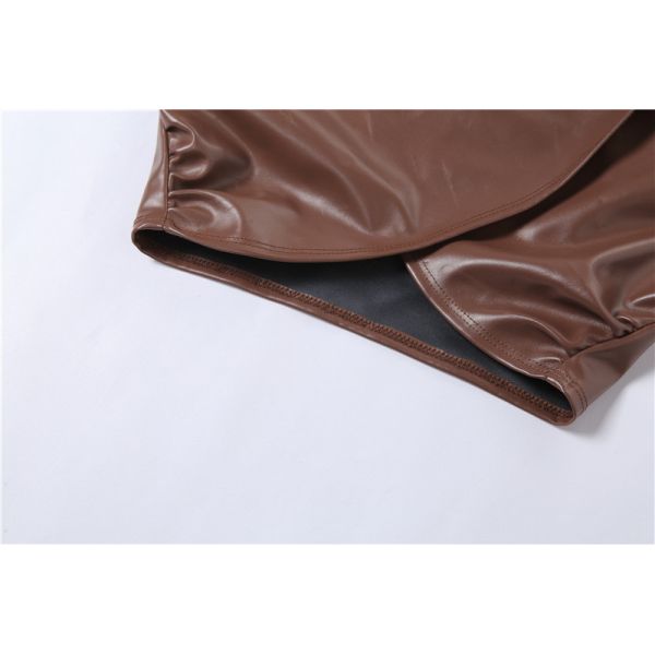 Brown Two Piece Casual Set Sexy Halter Vest Slim Straight Trousers Suit