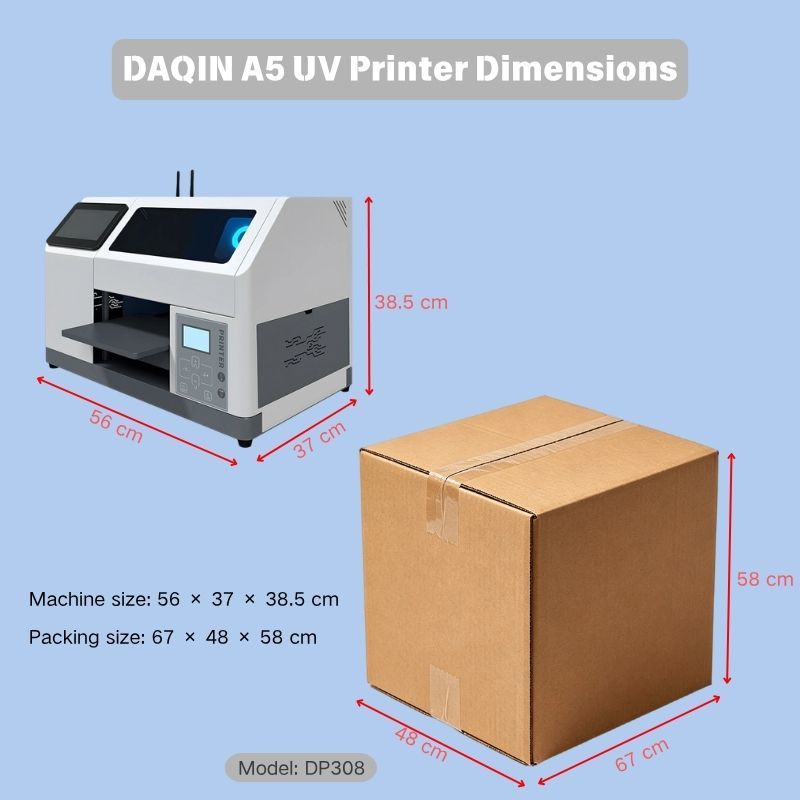 DAQIN DP308 A5 UV Flatbed Printer 6cm Platform Lifting Height Desktop UV Printer for Irregular Small Items