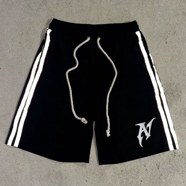 Impresión de pantalla de seda de alta calidad de costumbre Sudor gráfico Casual Shorts Frances Terry Baggy de gran tamaño Sports Shorts de algodón rayados