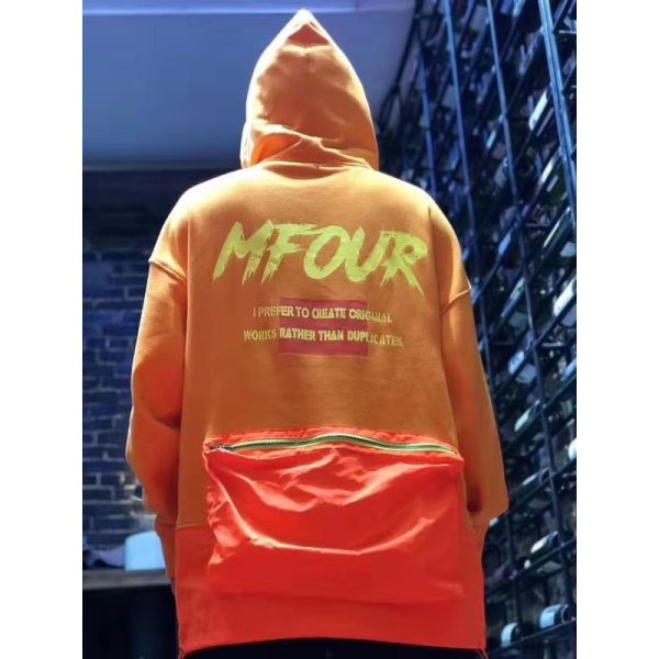 100% Cotton Custom Printed Hoodies , Mens Pullover Hoodie Orange Color