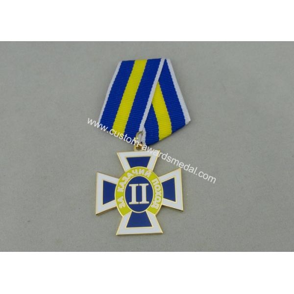 Gold Plating Custom Awards Medals Die Stamp , Ribbons Military Award Medal