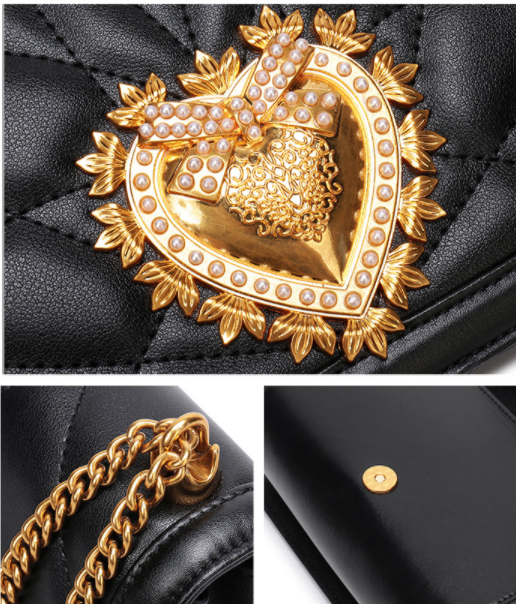 Fashion Real Cow Leather Small Square Quilted Bag With Gold Metal Accessory