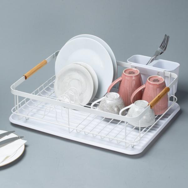 Metal Kitchen Bowl Drying Dish Rack With Detachable Plastic Drip Tray Customized Logo