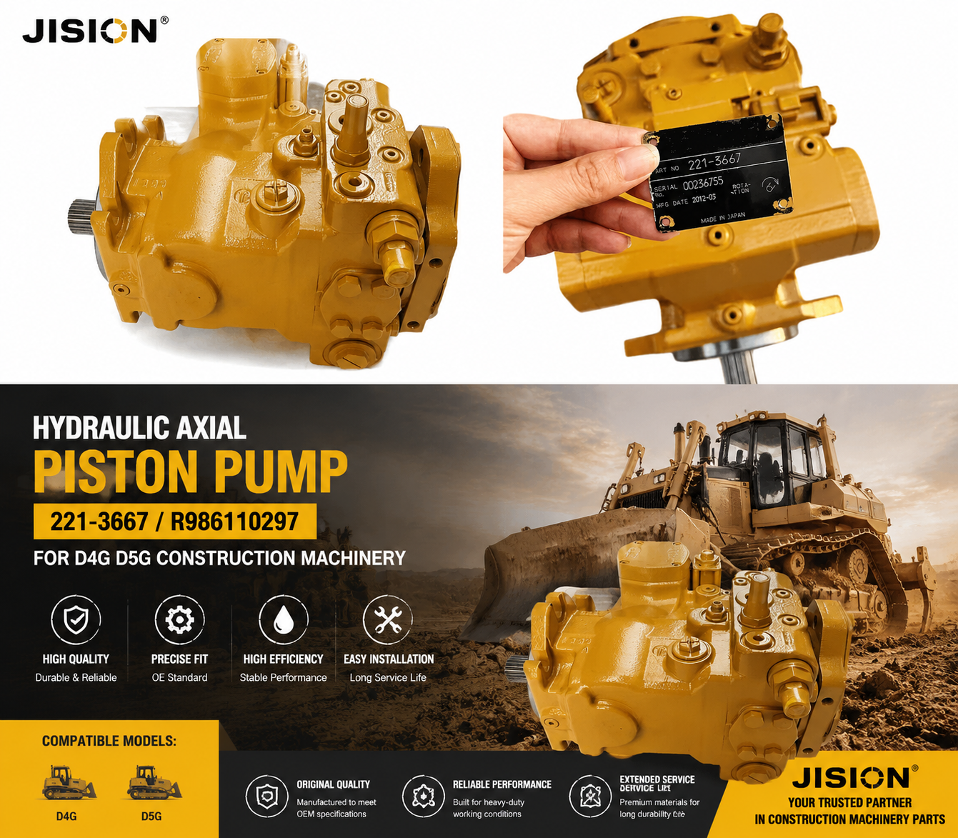 221-3667 Hydraulic Axial Piston Pump R986110297 for D4G D5G Bulldozer Construction Machinery Hydraulic Pump Replacement Part