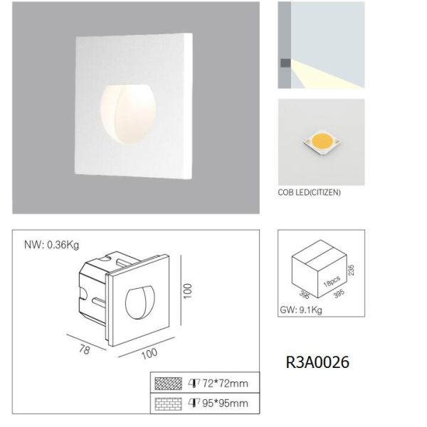 1W IP65 LED Outdoor Step Stair Light With Aluminum Toughened Glass