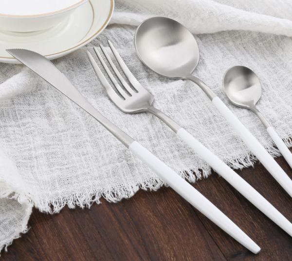 18/8 White Handle Stainless Steel Cutlery Set Flatware Set Dinnerware NC099 Whole Series