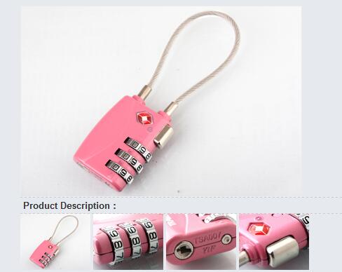 Black TSA 719 Travel Cable Lock / 3 Number TSA Cable Luggage Lock 35.1g