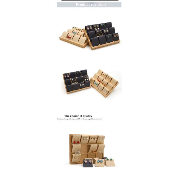 Soft Velvet Cover Wooden Jewelry Storage Display Tray Stand for Ear Studs Drops
