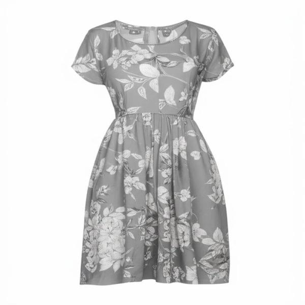 Women Irregular Dress Grey Sleeveless Floral Casual Wear