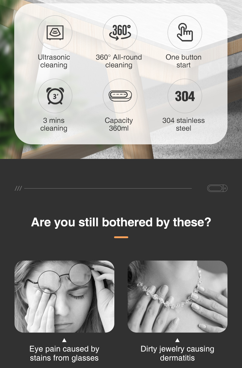 Уборщик 48KHz Eyeglasses FCC 360ML противобактериологический ультразвуковой